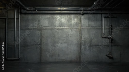 Industrial interior with metal pipes and textured concrete wall for urban exploration or construction background imagery 4k video footage