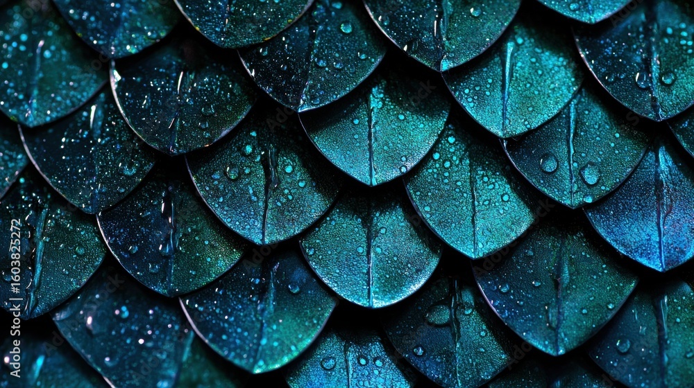 Obraz premium A close-up view of a textured surface with overlapping scales in shades of blue and green.
