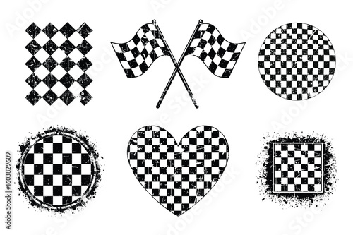Grunge Checkerboard Shape Clipart Set