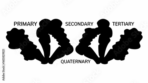 Illustration showing primary secondary tertiary and quaternary protein structures in black silhouette