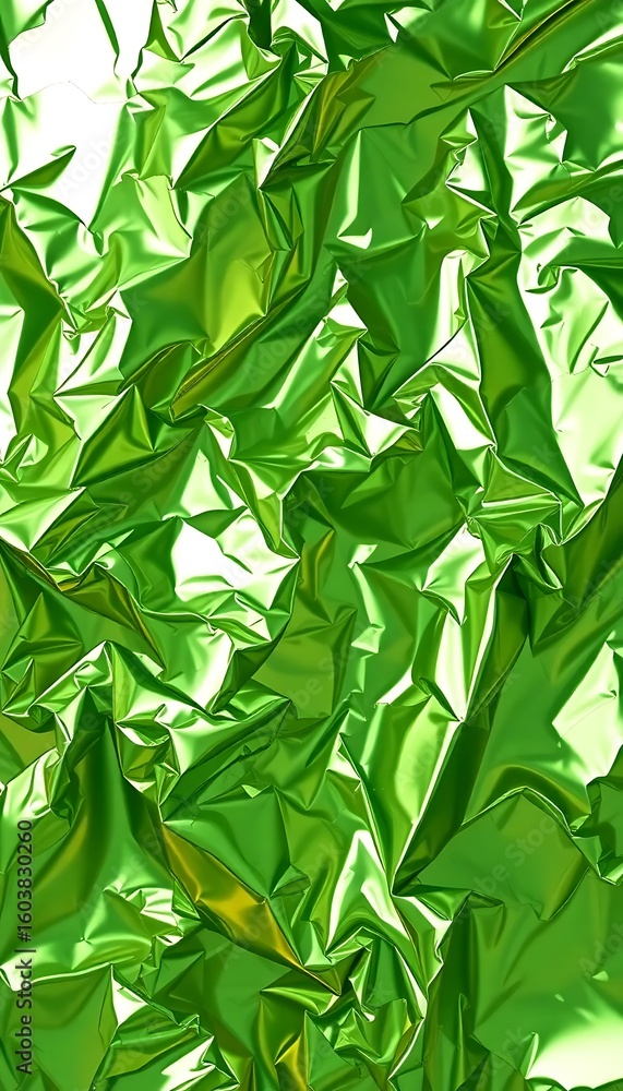 Fototapeta premium Abstract Luxury Crumpled Green Metal Foil Texture Holiday Celebration Theme Christmas Gift Package Paper Background