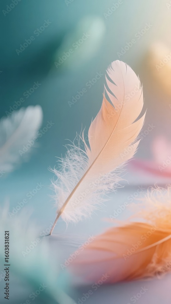 Obraz premium Soft Pastel Feathers Resting on a Gradient Background