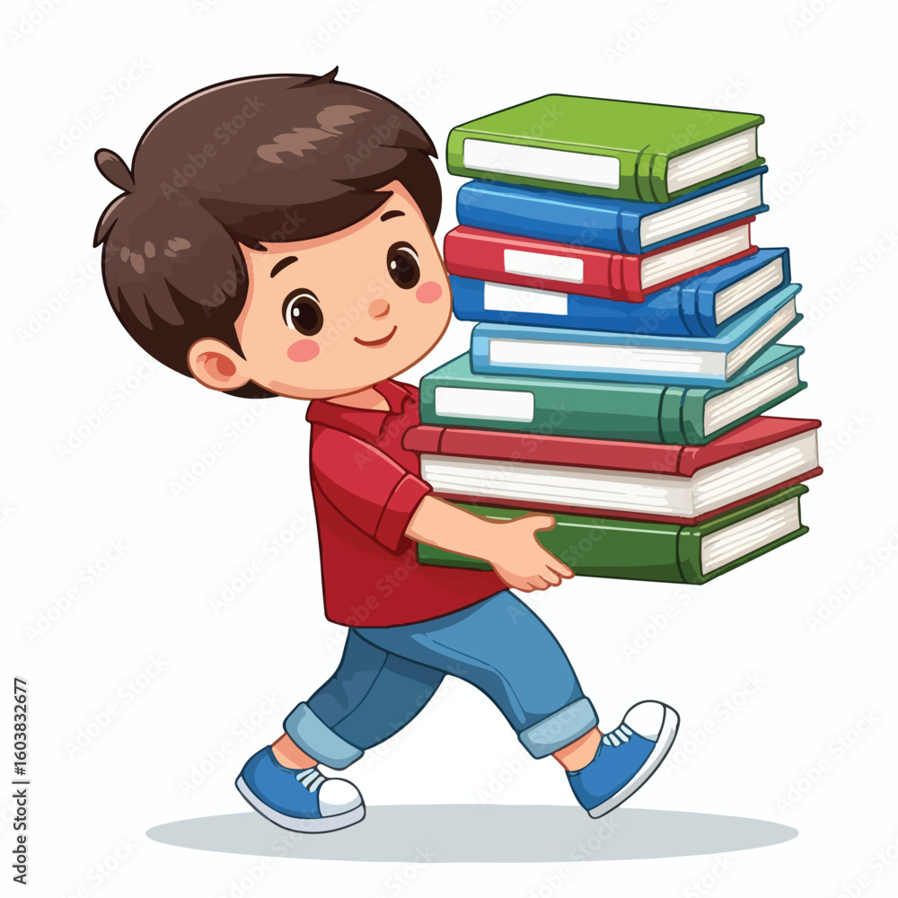vector image of a boy carrying a stack of books vector image of a boy carrying a stack of books