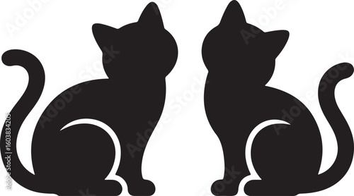 Cute Sitting Cat Silhouette Vector Set – Back View, Tail Curled, and Playful Pose Icons