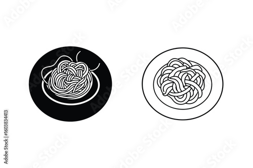 Black and white pasta icons spaghetti noodles