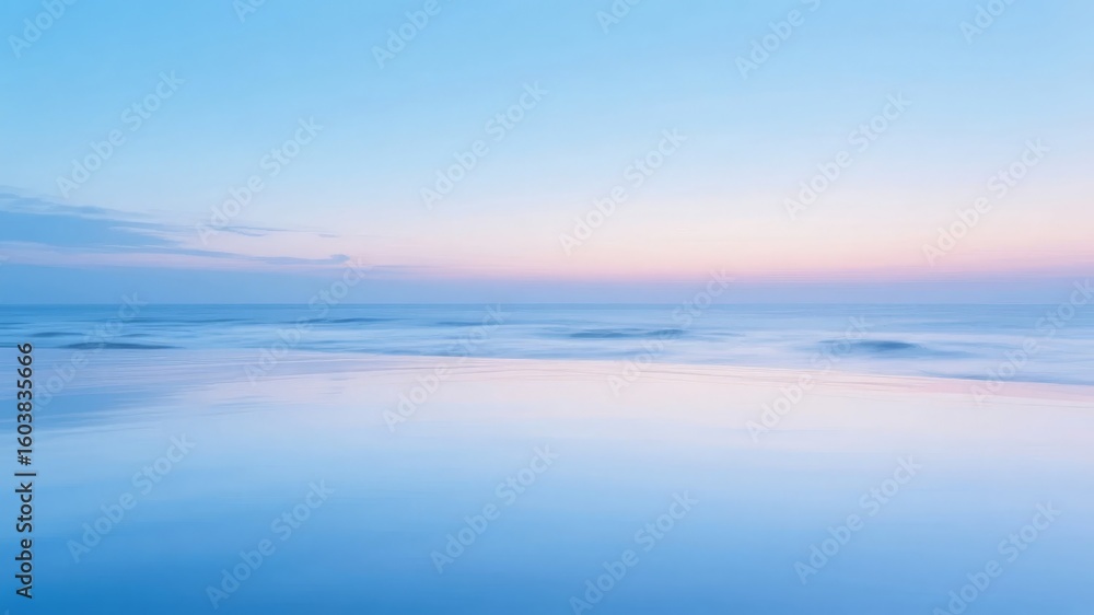 Fototapeta premium Calm Ocean Horizon at Dusk with Soft Blue and Pink Hues