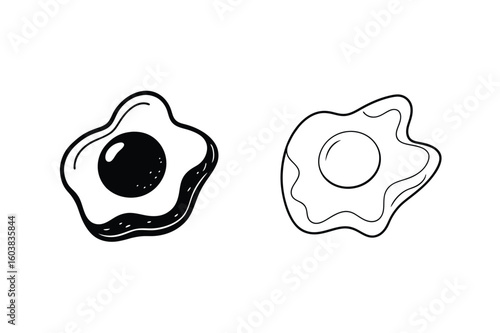 Fried eggs black and white drawing breakfast food