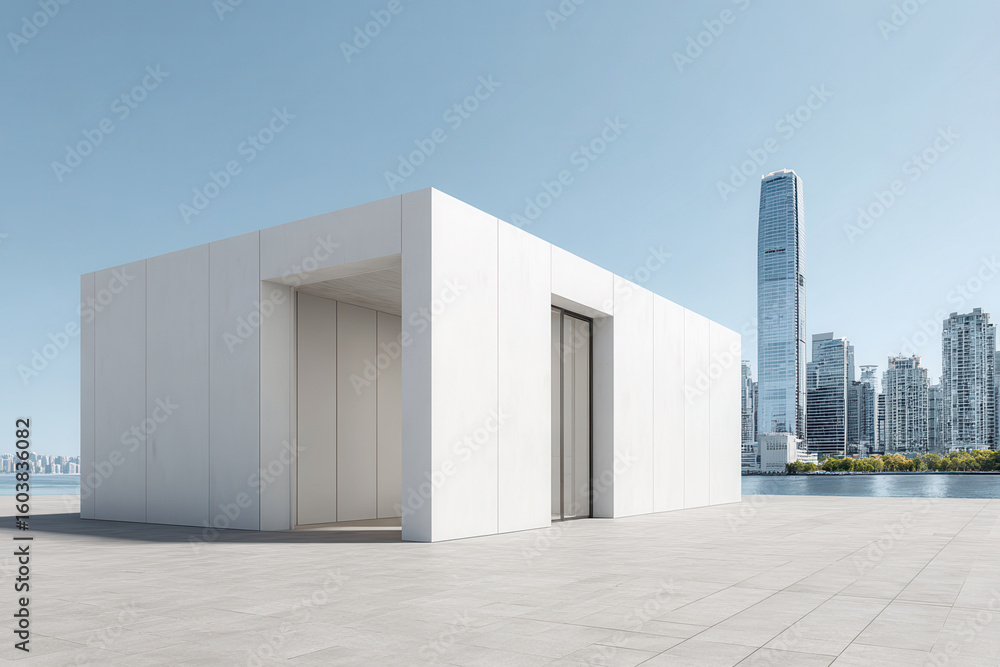 Fototapeta premium minimalist design mockup of outdoor advertising billboards in urban landscape featuring ultrabright colors and