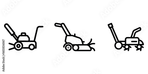 rotavator outline or line icon design bundle.