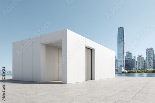 minimalist design mockup of outdoor advertising billboards in urban landscape featuring ultrabright colors and