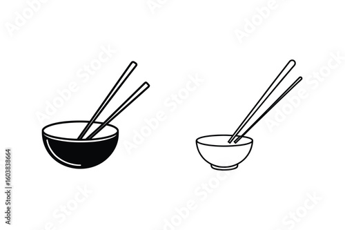 Black and white bowls with chopsticks food