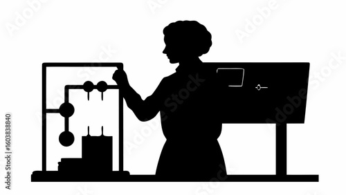 Silhouette of a woman working with scientific apparatus in a laboratory environment setting shown here