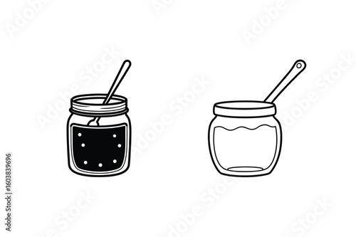 Jar of jam with spoon food preserve