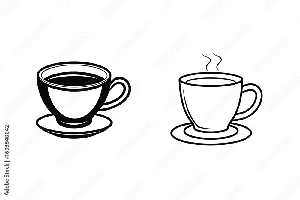 Black and white coffee cups with steam saucer Black and white coffee cups with steam saucer