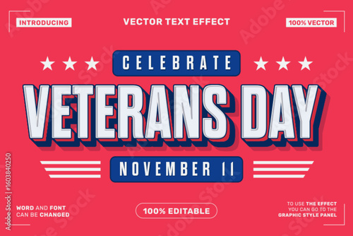 Veterans Day Retro Cartoon Style Editable Text Effect