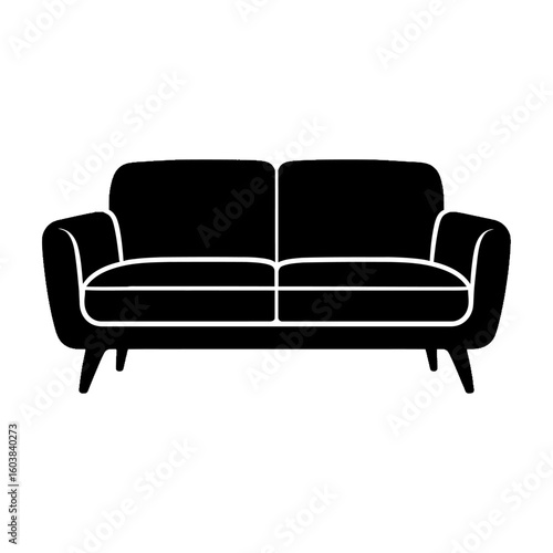 Modern Sofa or Couch Vector Silhouette - Stylish Furniture for Living Spaces