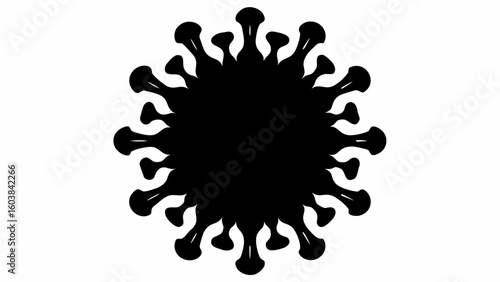 Illustration of a black virus cell with protruding spikes on a white background in a simple style