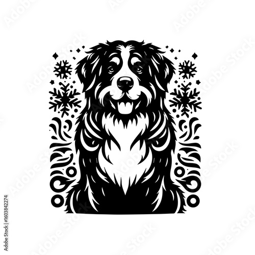 Black and white vector illustration of a bernese mountain dog
