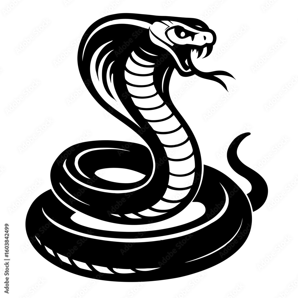 Fototapeta premium Coiled Cobra Snake Silhouette - Majestic and Dangerous Reptile Symbol