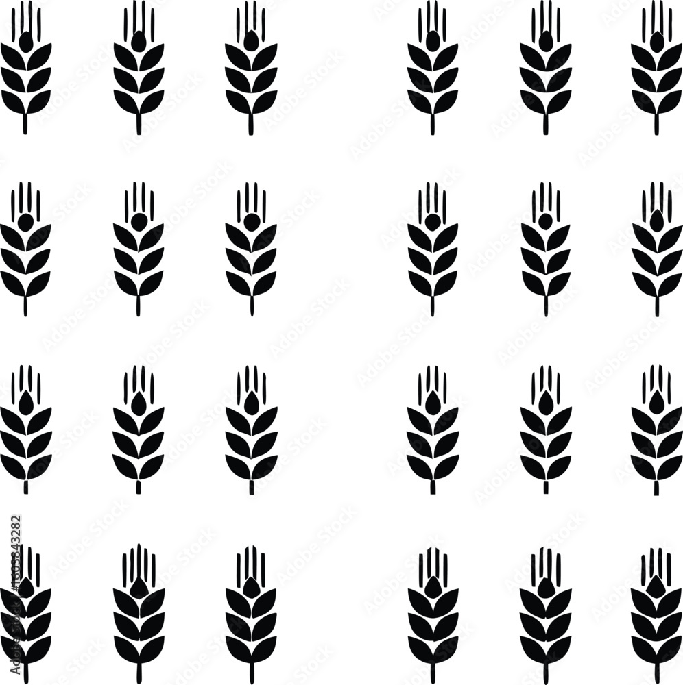 Fototapeta premium Collection of stylized wheat stalk icons in black and white.