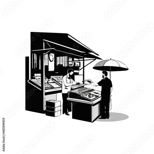 Black and White Traditional Market Moments Icons
A compelling collection of black and white icons capturing authentic moments in a bustling traditional market