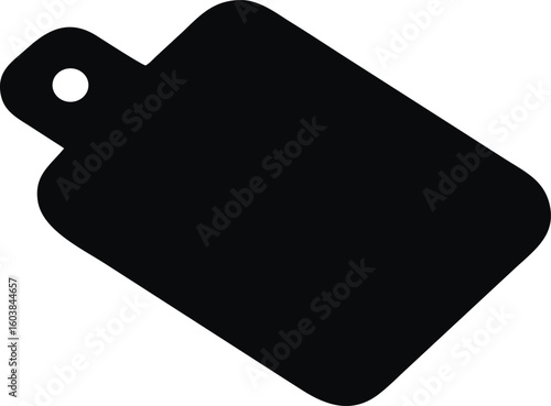 Simple black silhouette of a cutting board with a hole.