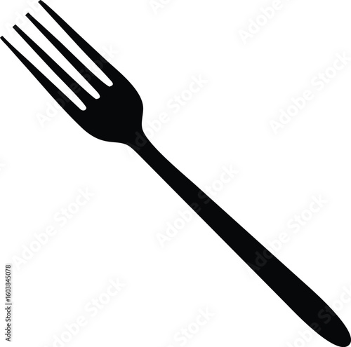 Black silhouette of a four pronged fork.