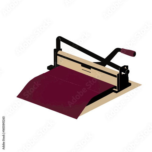 Guillotine paper cutter silhouette against white background, creative design