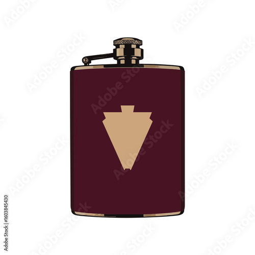 Stylish hip flask design in burgundy silhouette on white background, elegance