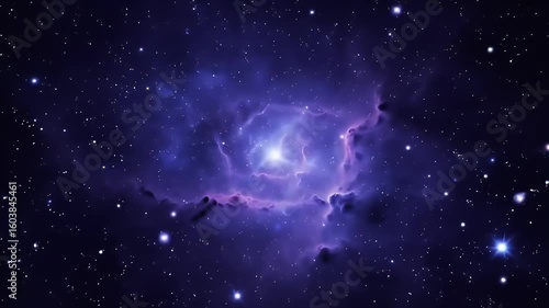 Animated flight through a vibrant purple and blue cosmic nebula and starfield in deep space for a majestic and awe inspiring background a seamless loop