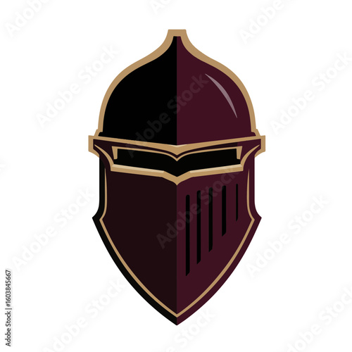 Knight silhouette in burgundy and black on white background, symbolism of valor