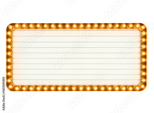 Vintage marquee sign with lights isolated on transparent background