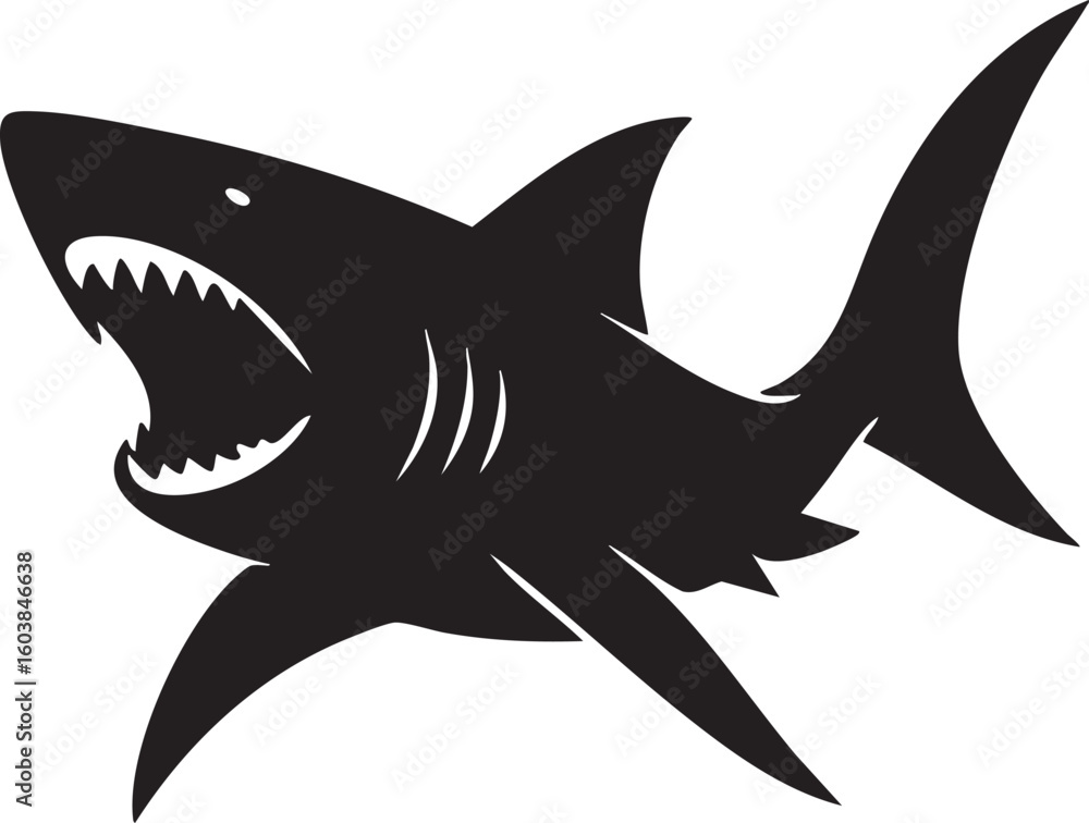 Fototapeta premium Shark Silhouette Illustration Black White Background