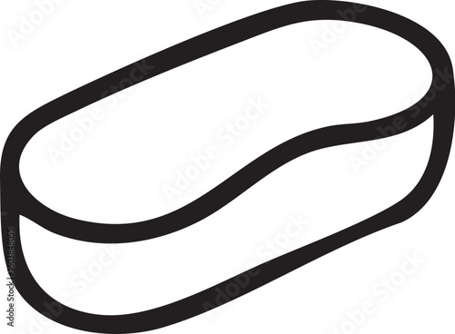 A simple line drawing of an emesis basin, a kidney-shaped dish used in medical and surgical settings.