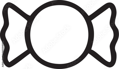 A simple black outline icon of a round hard candy in a classic twisted wrapper.