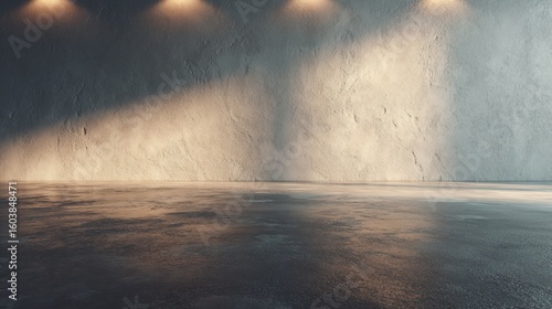 Empty concrete room  lit by spotlights
