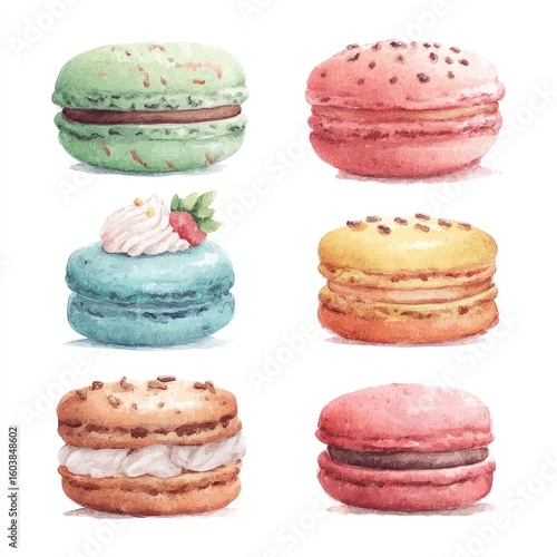 Watercolor macarons in a grid pattern