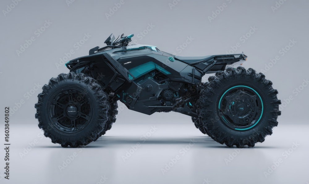 Obraz premium Gray and teal ATV, side profile
