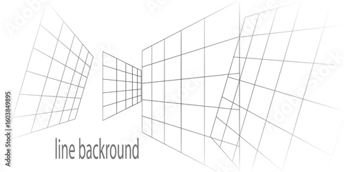 Empty futuristic digital box room white background with black grid space line color surface.