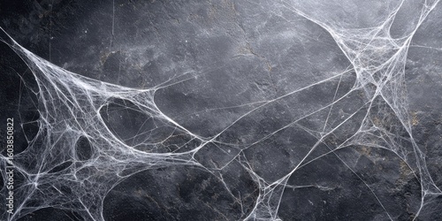 Haunting Halloween Background: Fake Spider Webs on Rough Concrete with Copy Space for Spooky Seasonal Design Elements
