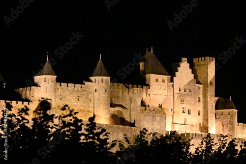 Medieval castle of Carcassonne by night