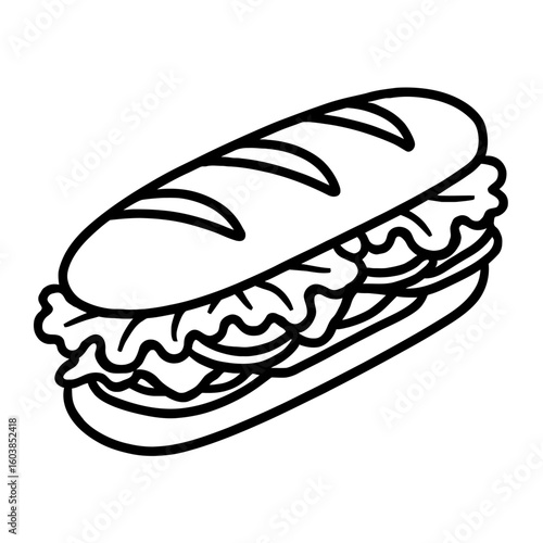Delicious Sub Sandwich Outline Vector Illustration
