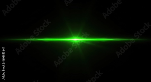 Green Laser Beam: A striking green laser beam cutting through the darkness, creating a sense of focus and cutting-edge technology, showcasing scientific precision and futuristic design.