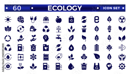 Ecology Solid icon set. Icons for renewable energy, green technology. Design elements for your projects.Set of green energy Solid icons. 
