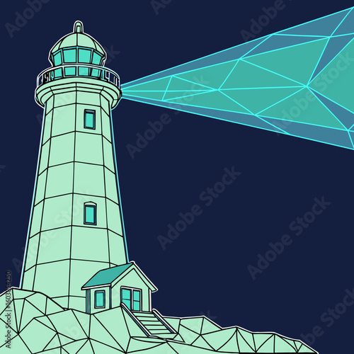 a light house with a beam of light