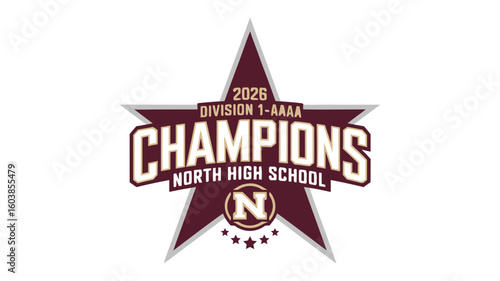 2026 Division 1AAAA Champions North High School Logo Featuring a Star and Initial N Emblem