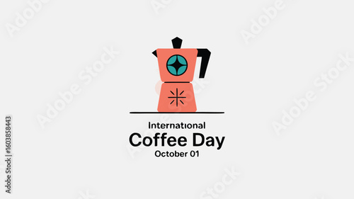 Colorful Illustration of International Coffee Day Celebration with Moka Pot on October 1st