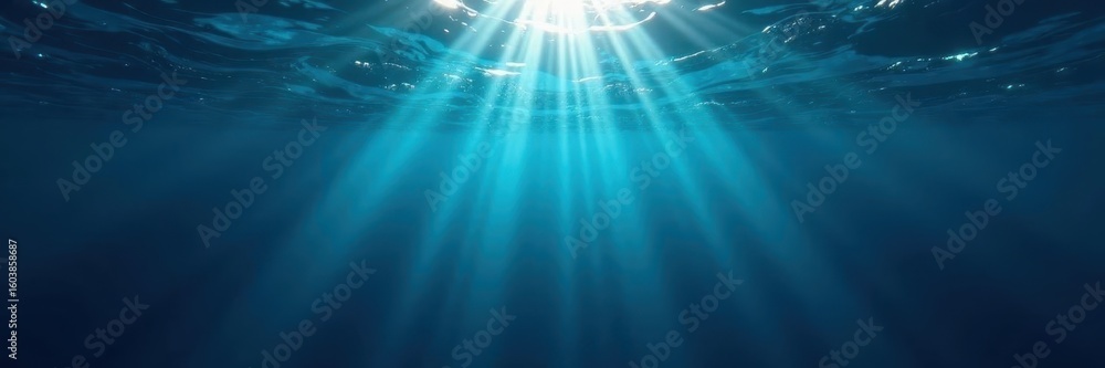 Fototapeta premium Dark blue water surface, dappled light underwater, background, liquid