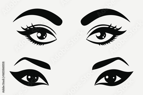 Set of stylized eyes with different makeup styles for beauty and fashion concepts and creative graphic design elements
