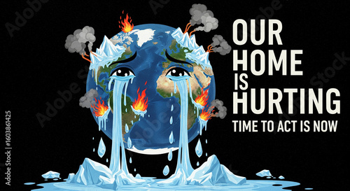 Earth crying tears of fire and water due to climate change